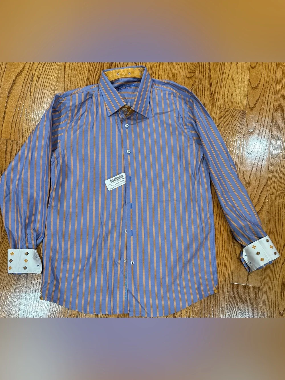 Robert Graham Blue Shirt with Orange Stripes